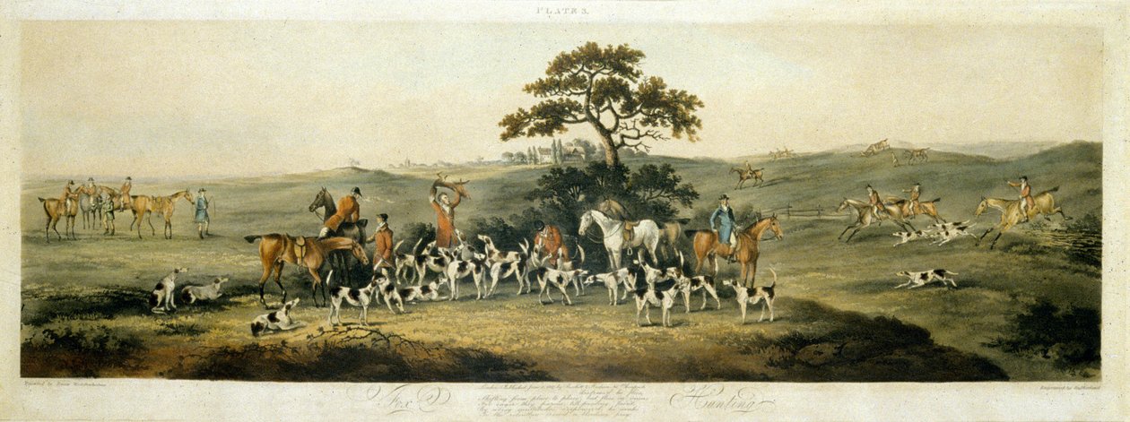 Foxhunting, deska 3, ryl Thomas Sutherland (1785-1838) 1817 (barevně lito) od Dean Snr. (after) Wolstenholme