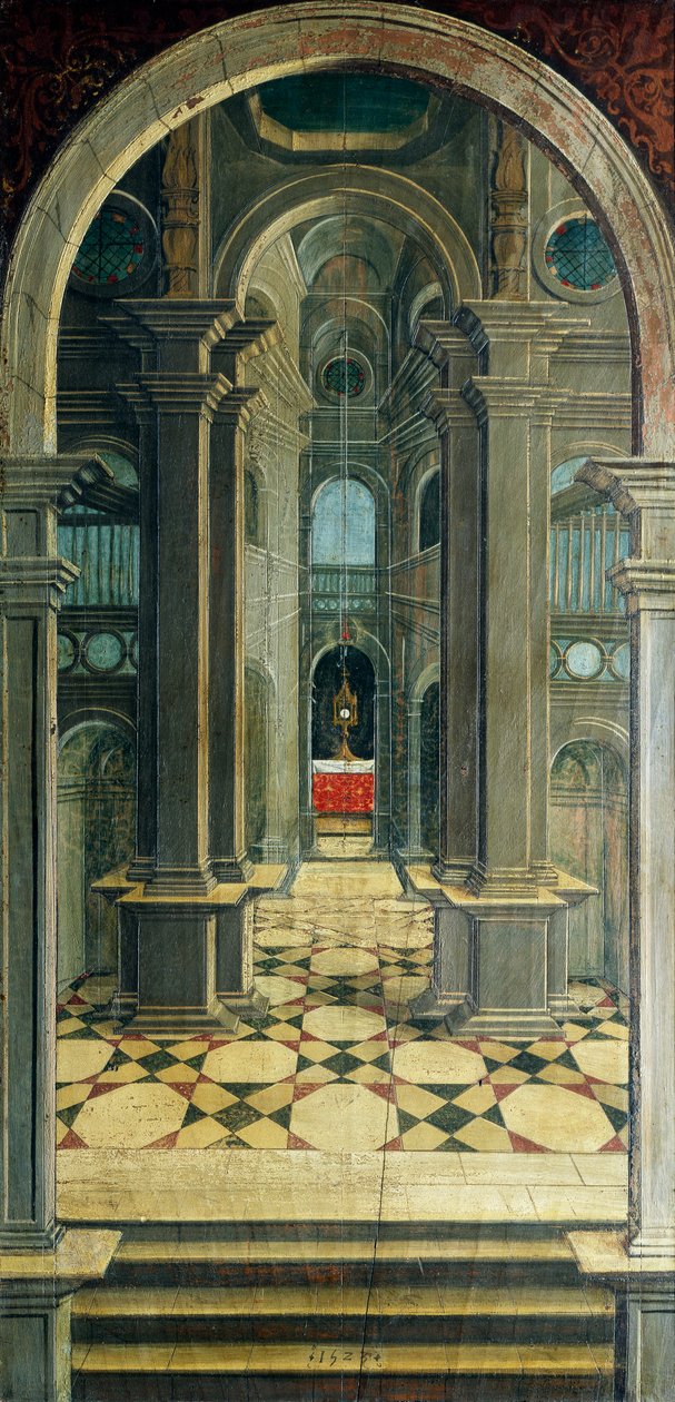 Perspektiva namalovaná Defendente Ferrari (1480 nebo 1485-1540), na zadní části chóru z 16. století, kostel svatého Jeronýma, Biella, Itálie od Defendente Ferrari