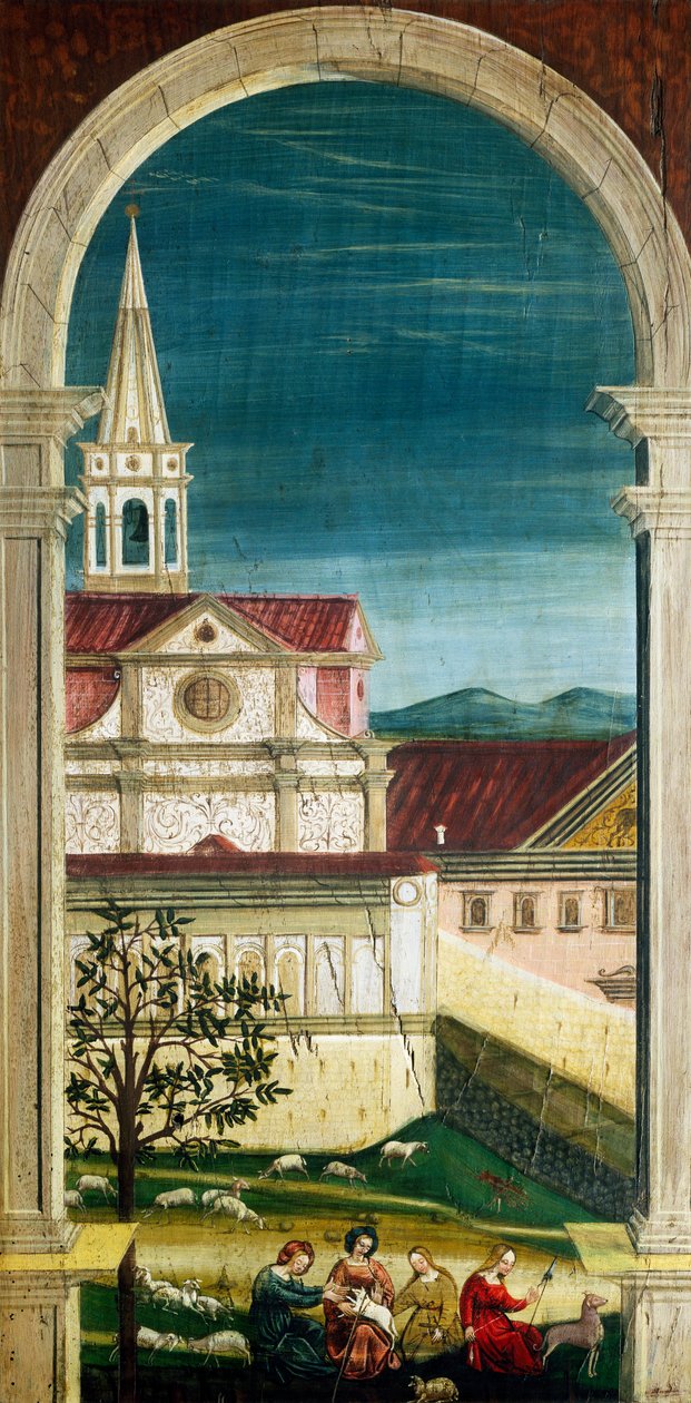 Perspektiva namalovaná Defendente Ferrari (1480 nebo 1485-1540), na zadní části chóru z 16. století, kostel svatého Jeronýma, Biella. Itálie od Defendente Ferrari