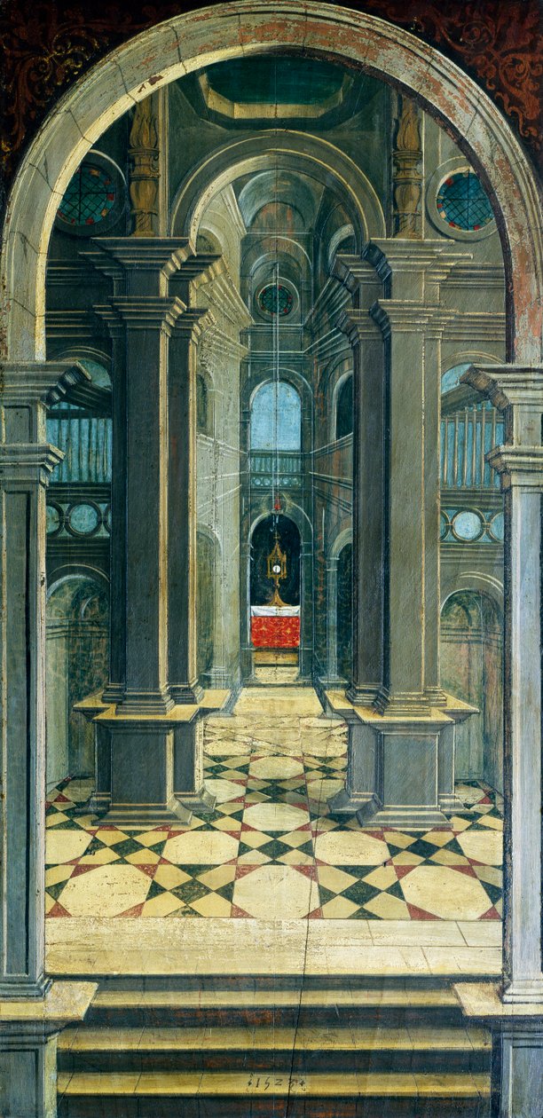 Perspektiva namalovaná Defendente Ferrari (1480 nebo 1485-1540), na zadní části chóru z 16. století, kostel svatého Jeronýma, Biella. Itálie od Defendente Ferrari