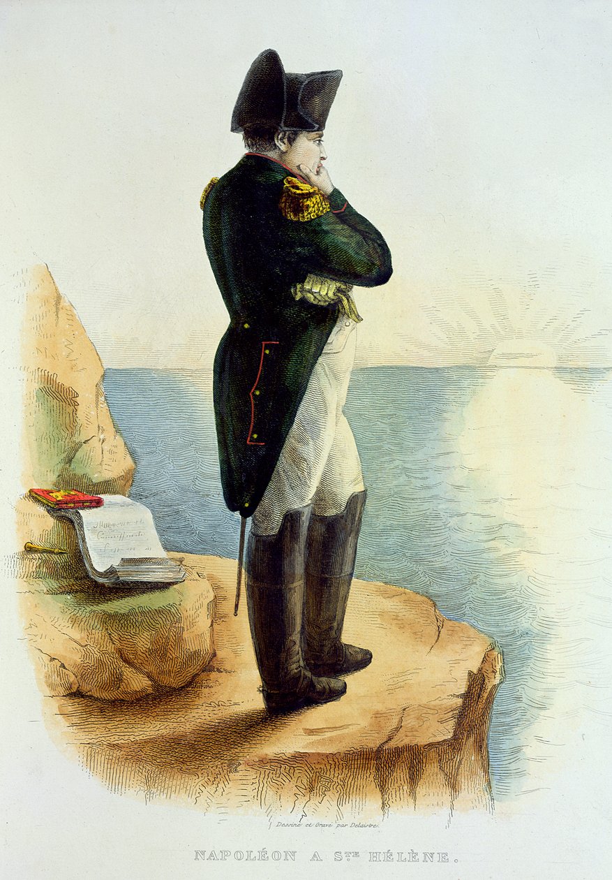 Napoleon na ostrově Svatá Helena, ilustrace z Le Plutarque Francais od E. Mennecheta, ryl Delaistre, 1835 od Delaistre