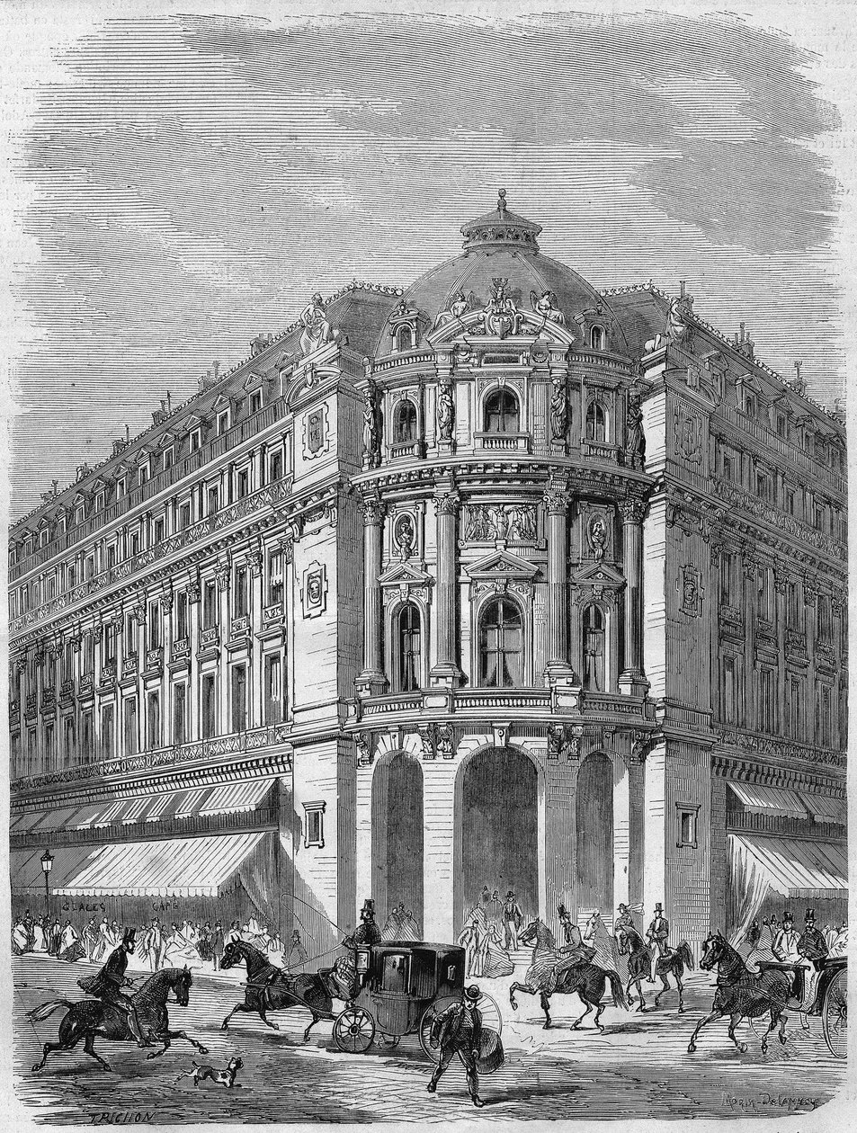 Projekt fasády nového divadla Vaudeville na rohu Boulevard des Capucines a Rue de la Chaussée-d