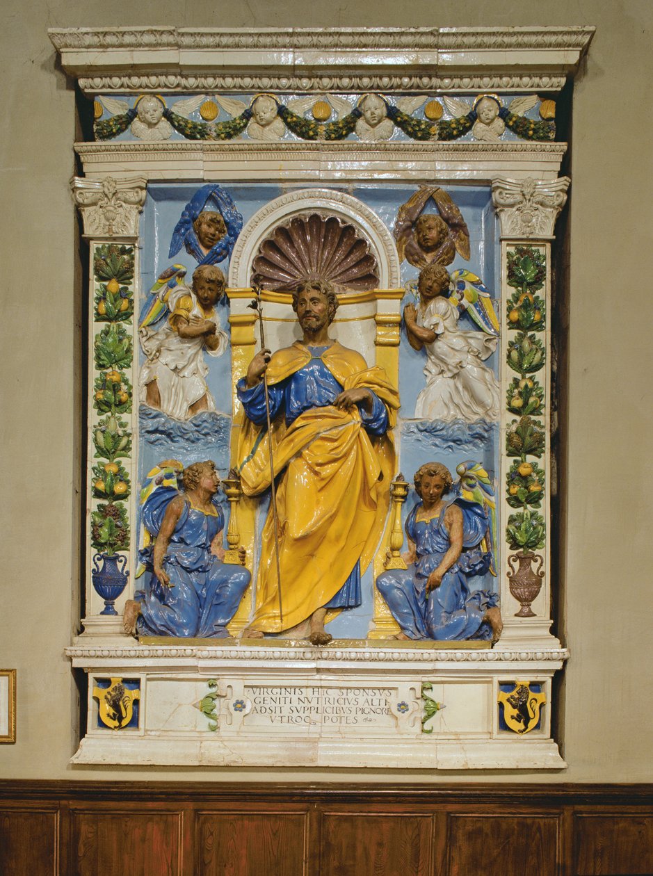 Kristus trůnící s anděly, basreliéf (cínová glazovaná kamenina) od Luca Della Robbia