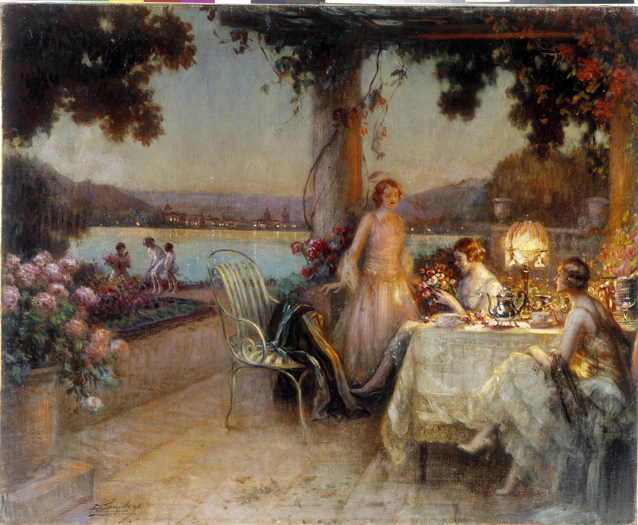 Večer na terase. Obraz Delphina Enjolrase (1857-1945), povinná zmínka: Založení sbírky se týká Provence. Marseille (cm 57x73) DR od Delphin Enjolras
