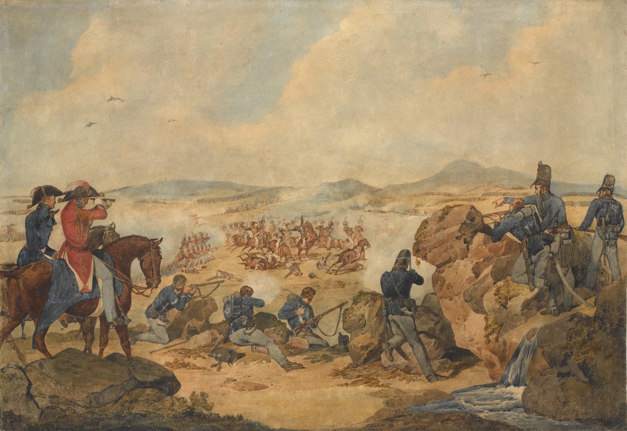 Akce během poloostrovní války, s ostřelovači z 95. (střeleckého) pluku, kolem roku 1810 od Denis Dighton
