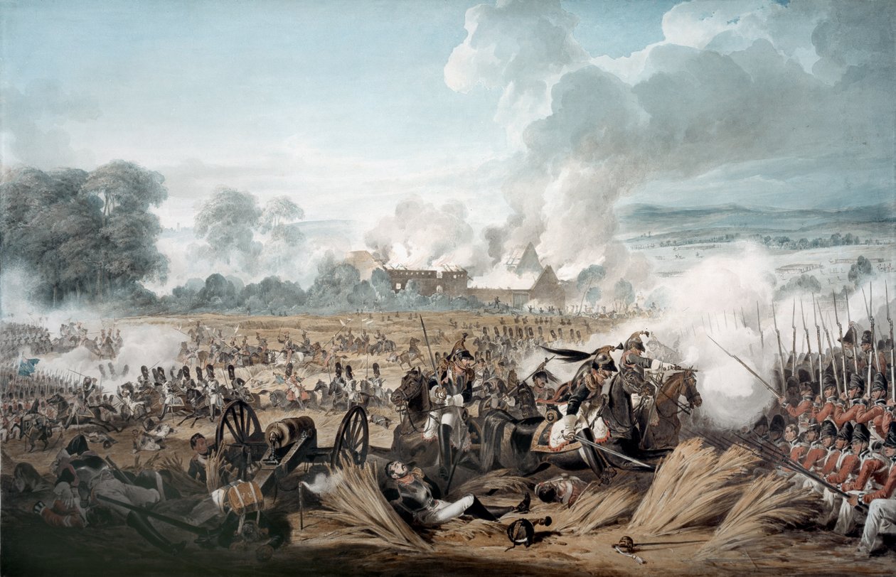 Útok francouzské kavalérie na Britská náměstí v bitvě u Waterloo, 1815 od Denis Dighton