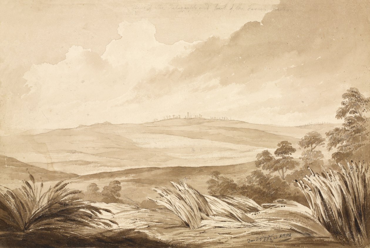 „Pohled č. 3 na telegraf a část francouzské pozice“, 1815 (wc a tužka na papíře) od Denis Dighton