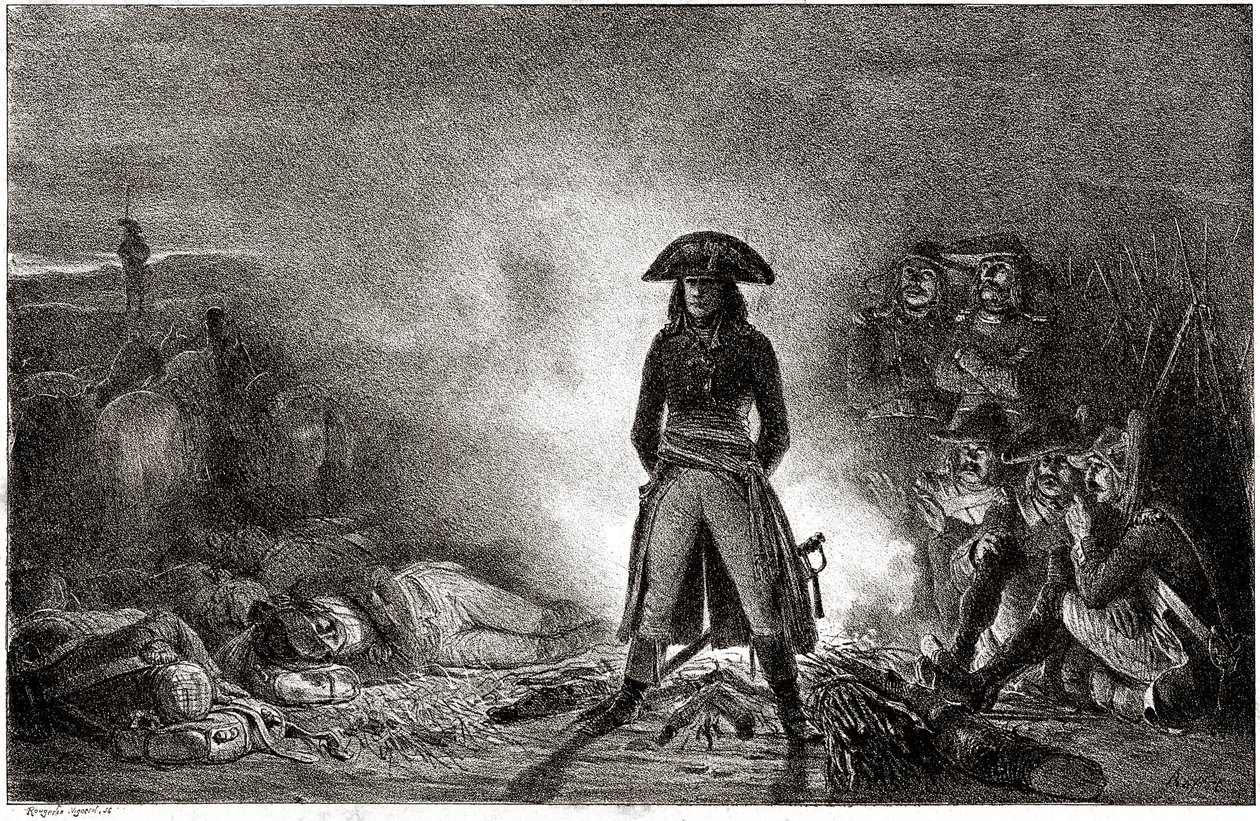 Napoleon Bonaparte táboří mezi svými vojáky v roce 1796 během italského tažení od Denis-Auguste-Marie Raffet