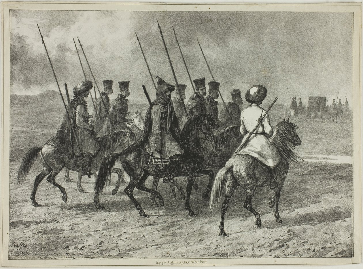 Cossack Escort to the Border of Kuban, Taman (Střední Rusko), 11. října 1837 od Denis Auguste Marie Raffet