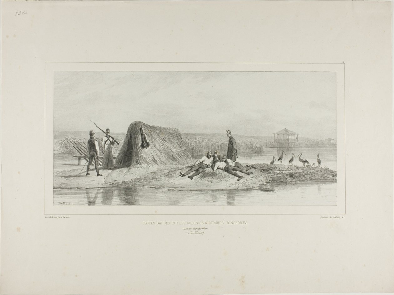 Strážní stanoviště uherských vojenských kolonií, levý břeh Dunaje, 7. července 1837 od Denis Auguste Marie Raffet
