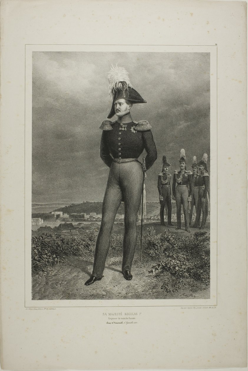 Jeho Veličenstvo Mikuláš I., císař vší Rusi, tábor Vosnessensk, 6. října 1837 od Denis Auguste Marie Raffet