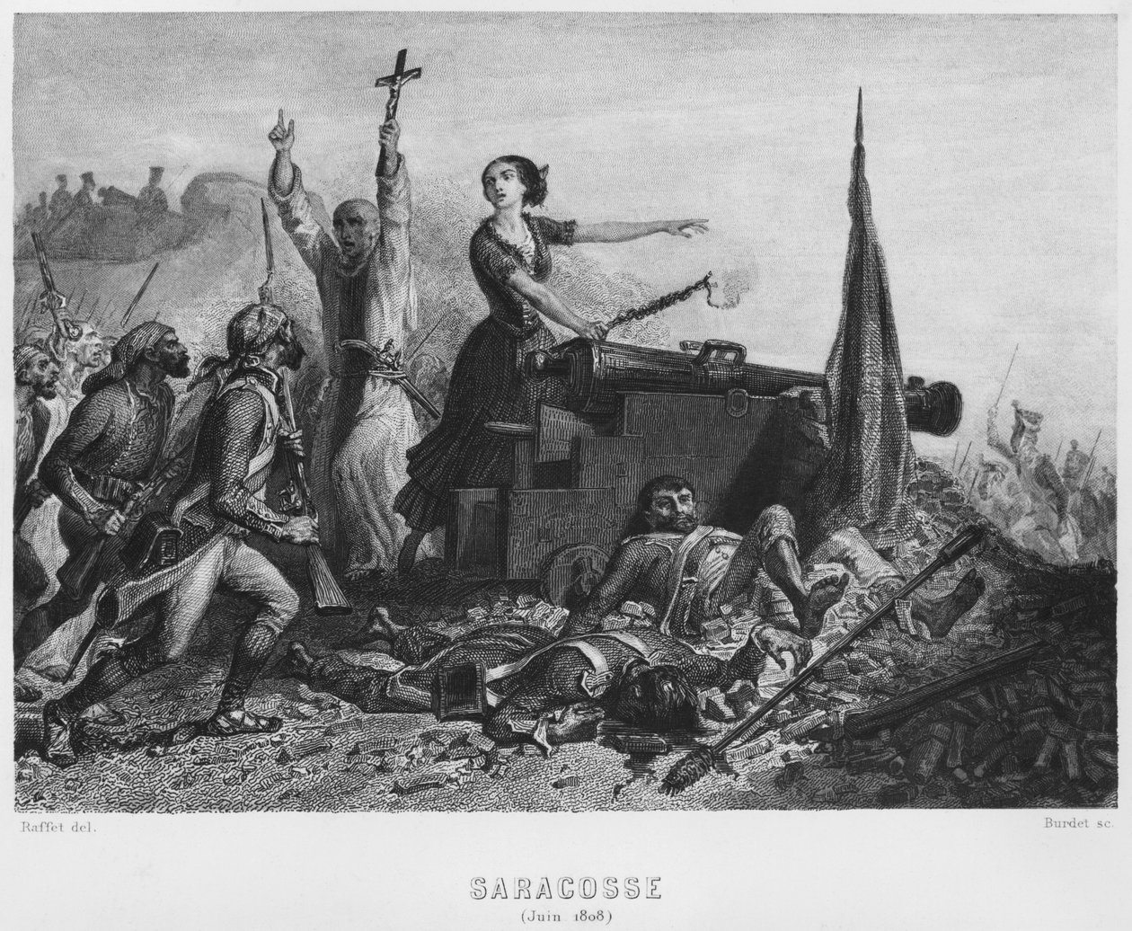 Obléhání Zaragozy v červnu 1808, vyryl Augustin Burdet (nar. 1798) od Denis Auguste Marie Raffet