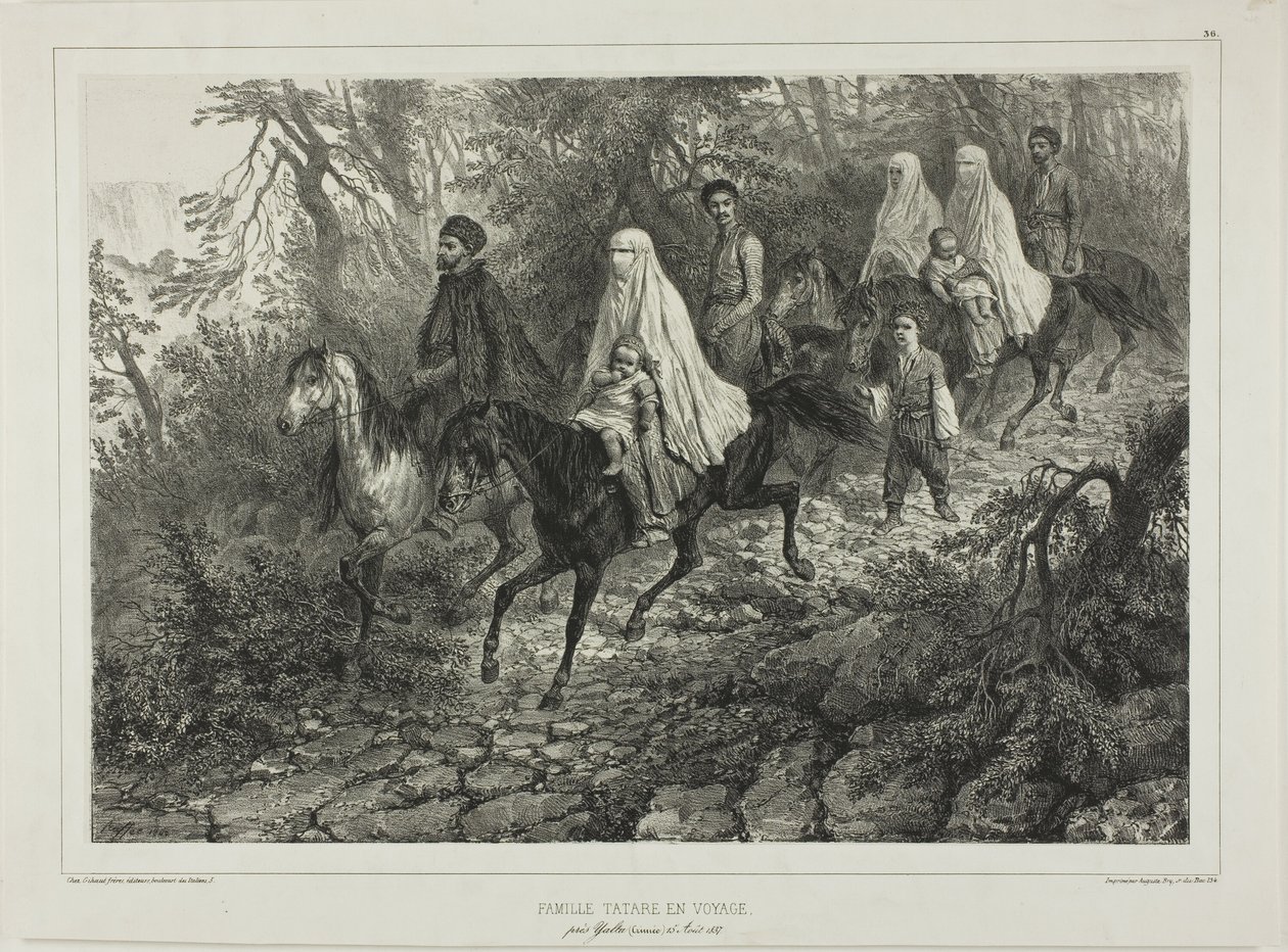 Cestující tatarská rodina, poblíž Jalty, Krym, 15. srpna 1837 od Denis Auguste Marie Raffet