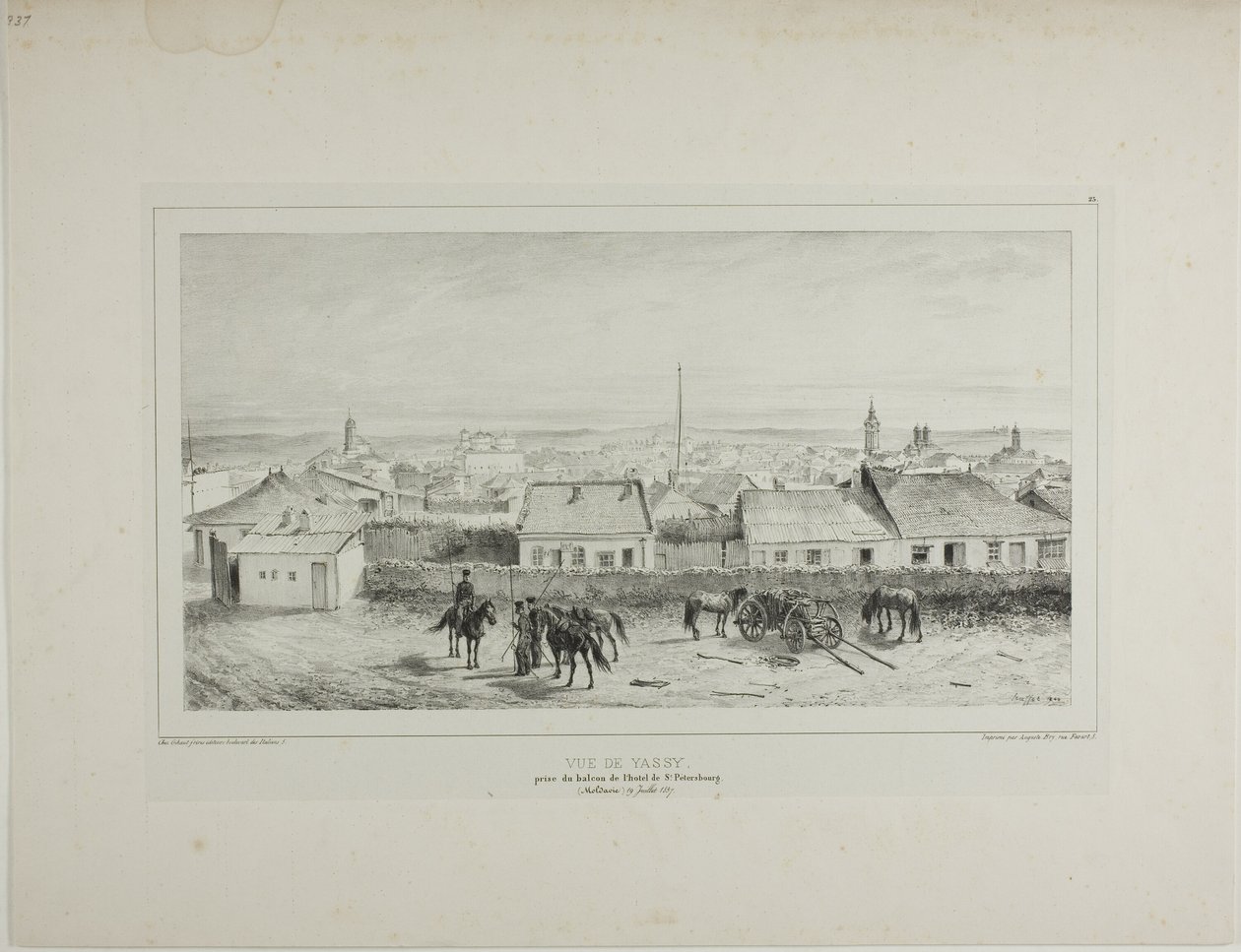 Pohled na Jasy z balkonu hotelu Petrohrad, Moldávie, 19. července 1837 od Denis Auguste Marie Raffet