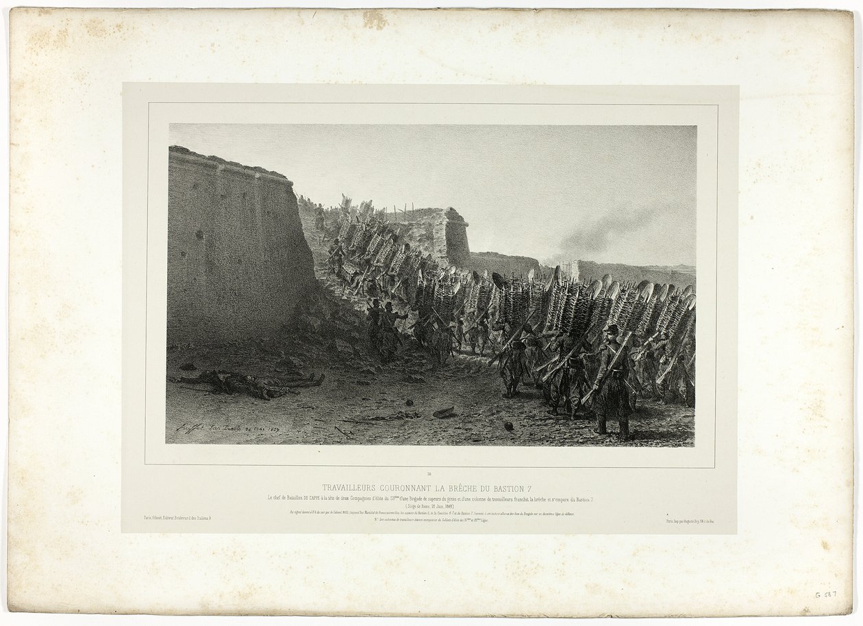 Workers Crowning the Breach of Bastion 7, ze Souvenirs d’Italie: Expedition de Rome od Denis Auguste Marie Raffet