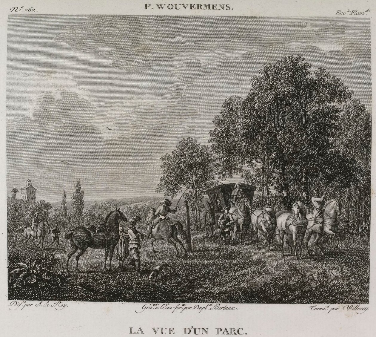 Denis-Sébastien Leroy, Antoine-Claude-François Villerey a Jean Duplessis-Bertaux - Pohled na park, podle Wouwermana - 1802-1815 od Denis Sebastien Leroy
