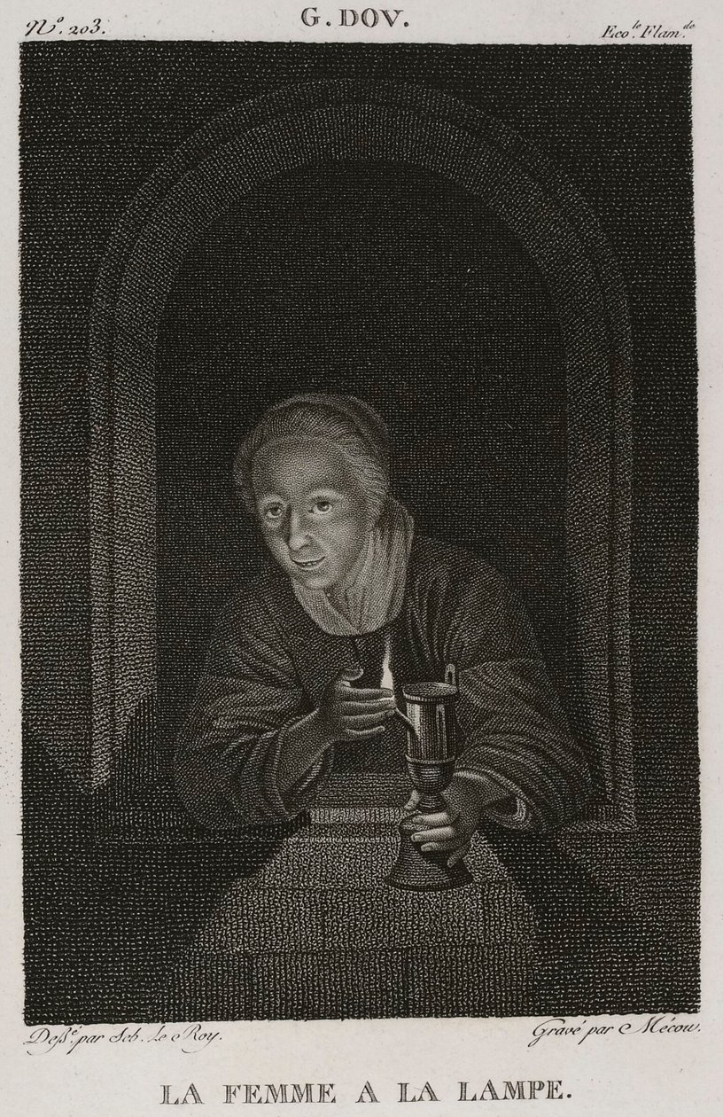 Denis-Sébastien Leroy et Mécou - Žena s lampou, podle Gerrita Doua - 1802-1815 od Denis Sebastien Leroy