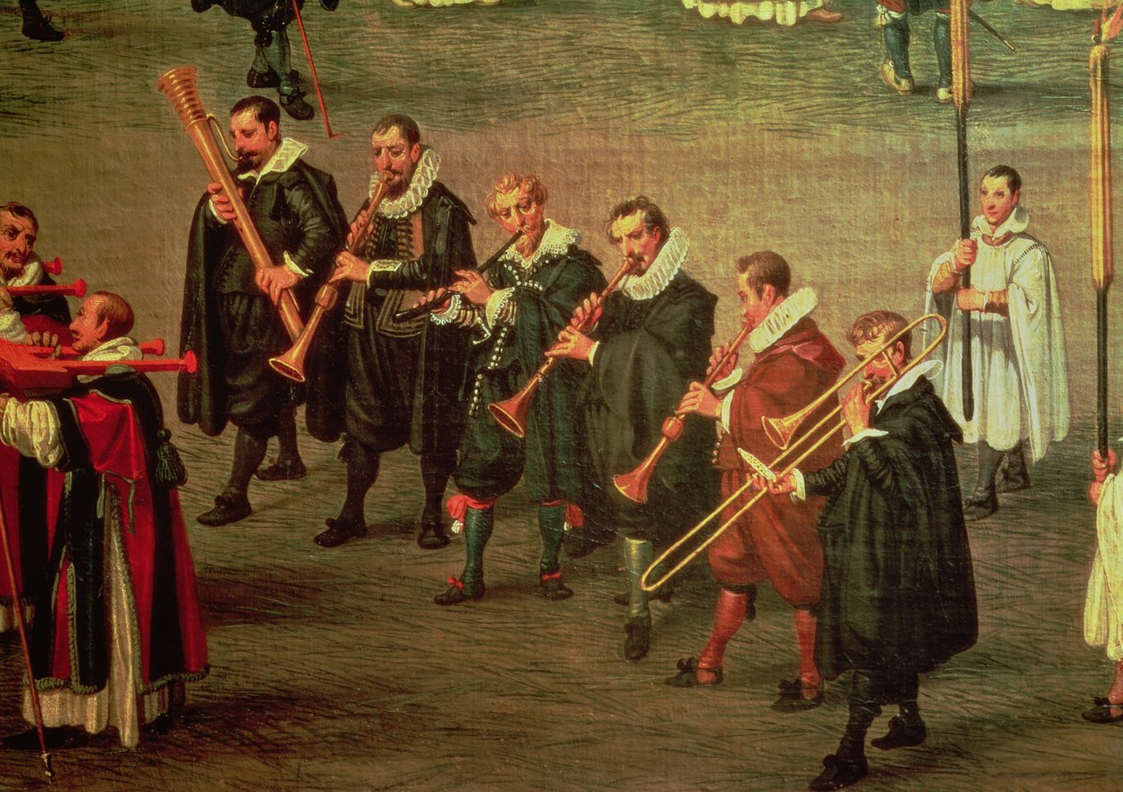 Hudebníci účastnící se The Ommeganck v Bruselu dne 31. května 1615: Procesí Notre Dame de Sablon (viz 59846) od Denys van Alsloot
