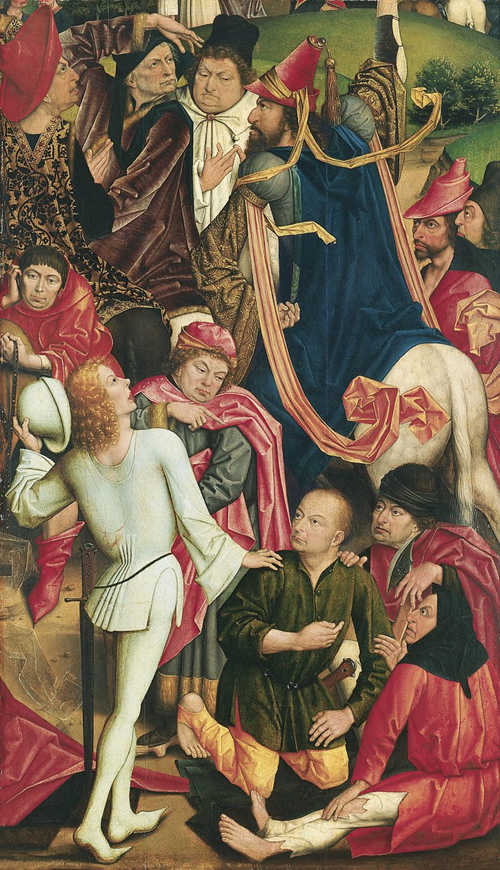 Rytíři a vojáci hrající kostky pro Christs Robe od Derick Baegert