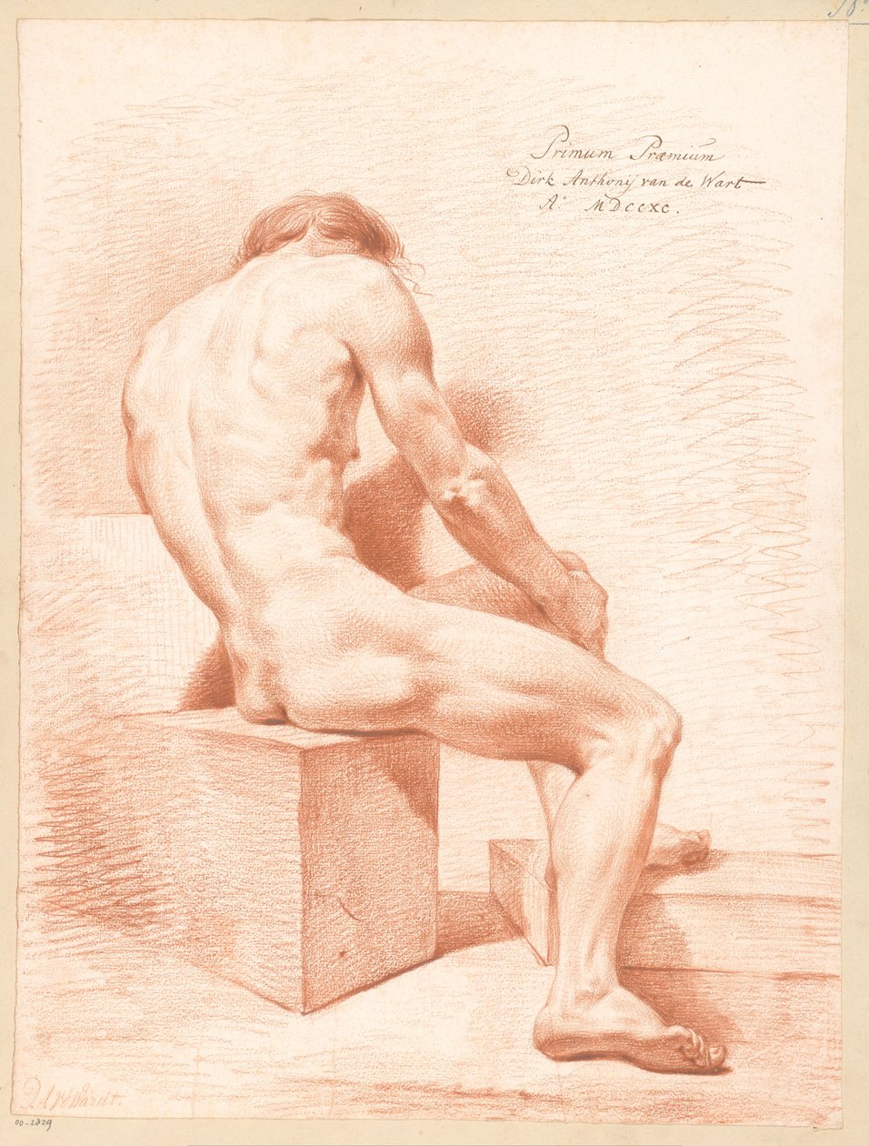 Sedící mužský akt, při pohledu zezadu (1. cena 1790) od Derk Anthony van de Wart