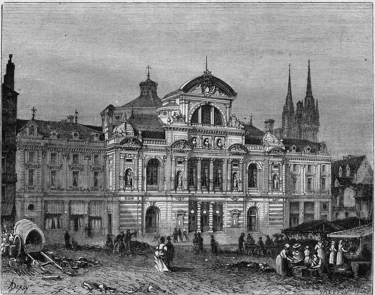 Vnější pohled na Velké divadlo Angers, dokončené v roce 1871 podle plánů architekta Luciena Botrela. Maine et Loire (49) od Deroy (after)