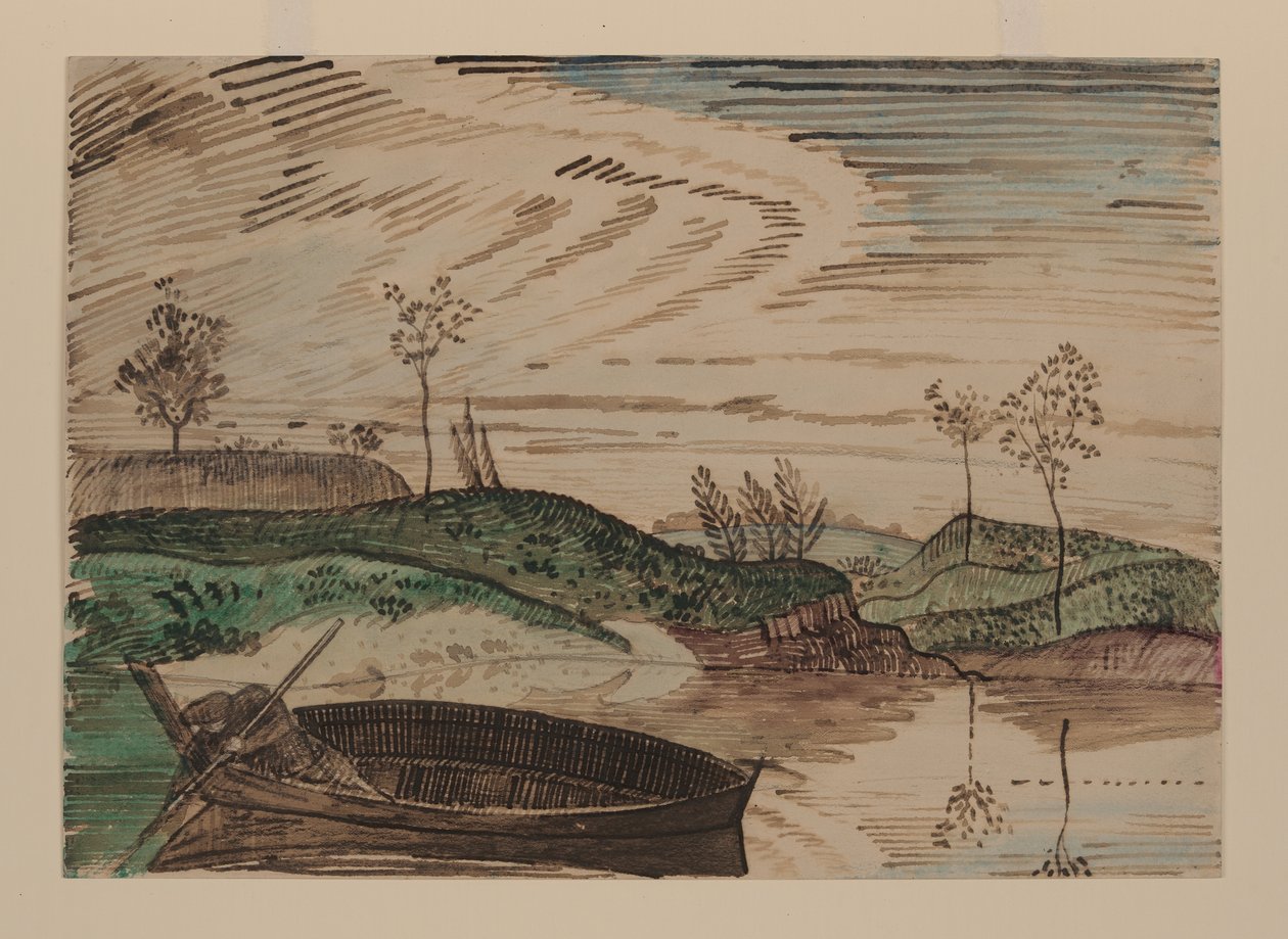Na řece Bsura, Polsko, kolem roku 1915 (akvarel, tužka a křída na papíře) od Derwent Lees
