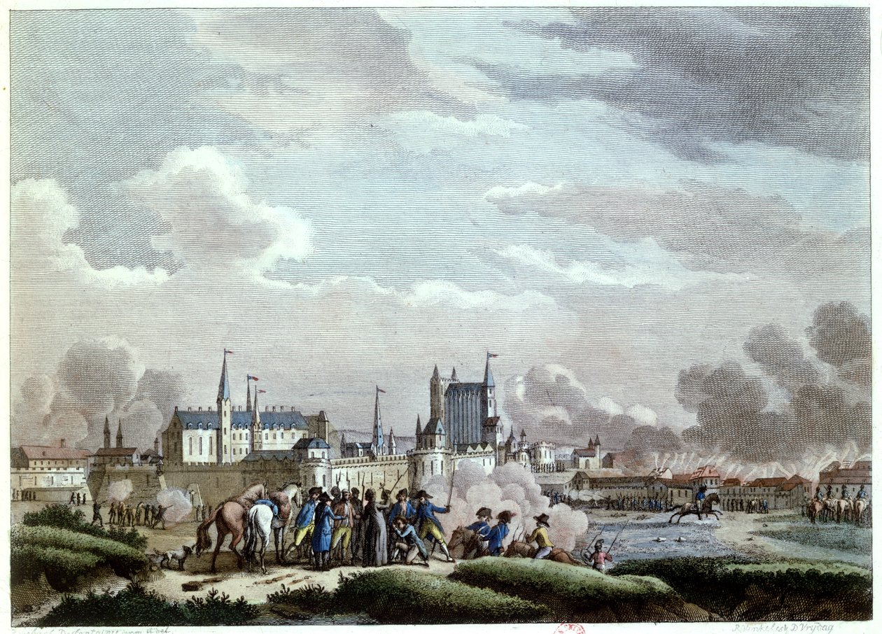 Útok na Nantes, 27.-29. června 1793, vendejskými povstalci, 1800 (barevná rytina) od Desfontaines