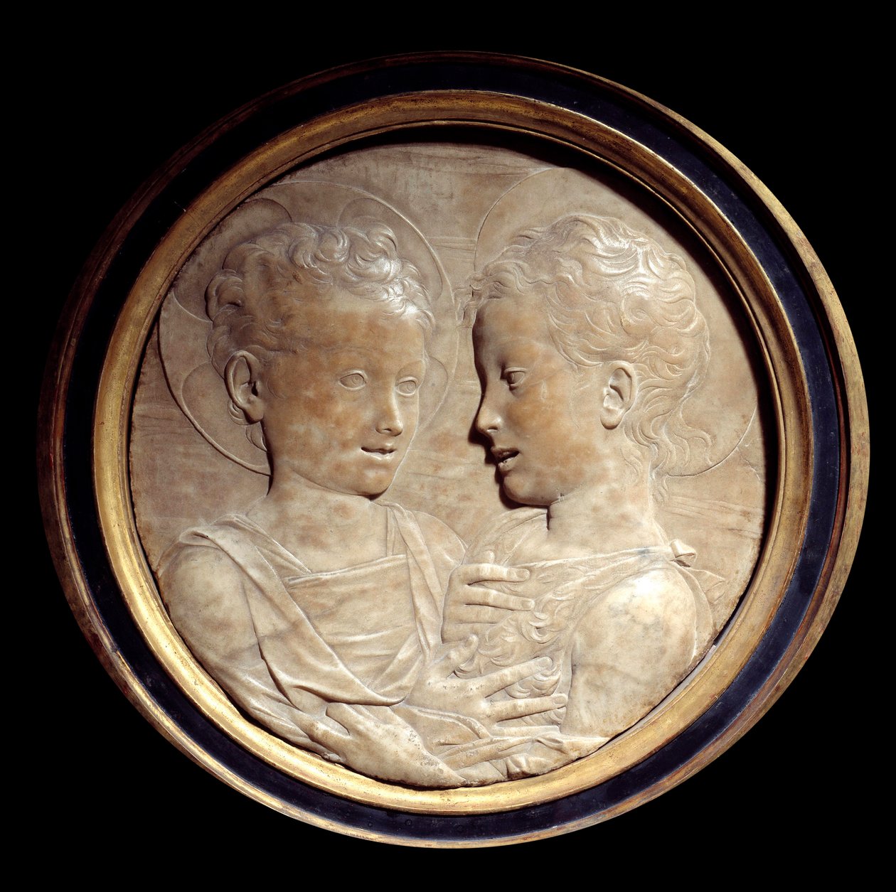 Ježíš Kristus a svatý Jan Křtitel Reliéf dětí na kulatém mramoru od Desideria da Settignana (1428-1464) Slunce z 15. století. 0,5 m Paříž, Musee du Louvre od Desiderio da Settignano