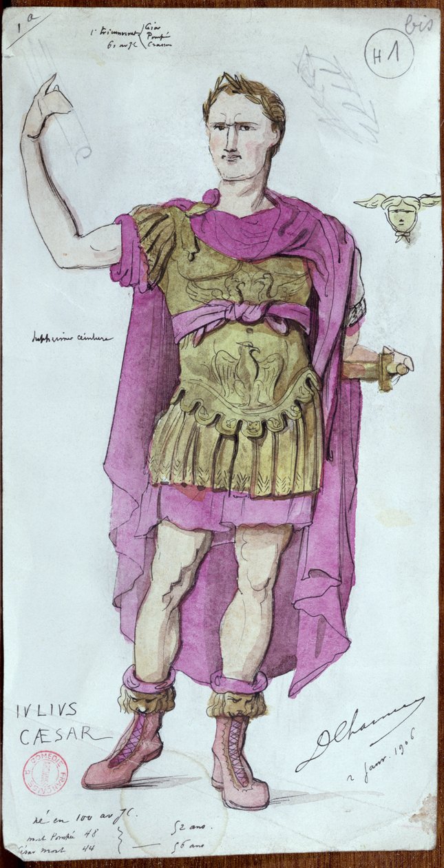 Kostýmní návrh pro Julia Caesara z „La Mort de Pompee“ od Corneille, 1906 od Desire Chaineux