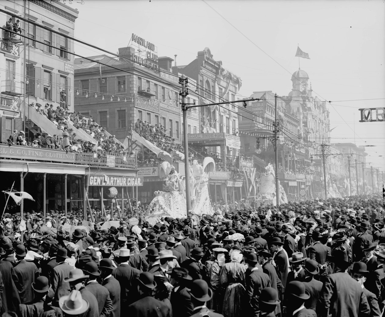 New Orleans, Louisiana, Mardi Gras Day, Rudá přehlídka, cca 1890-1910 od Detroit Publishing Co.