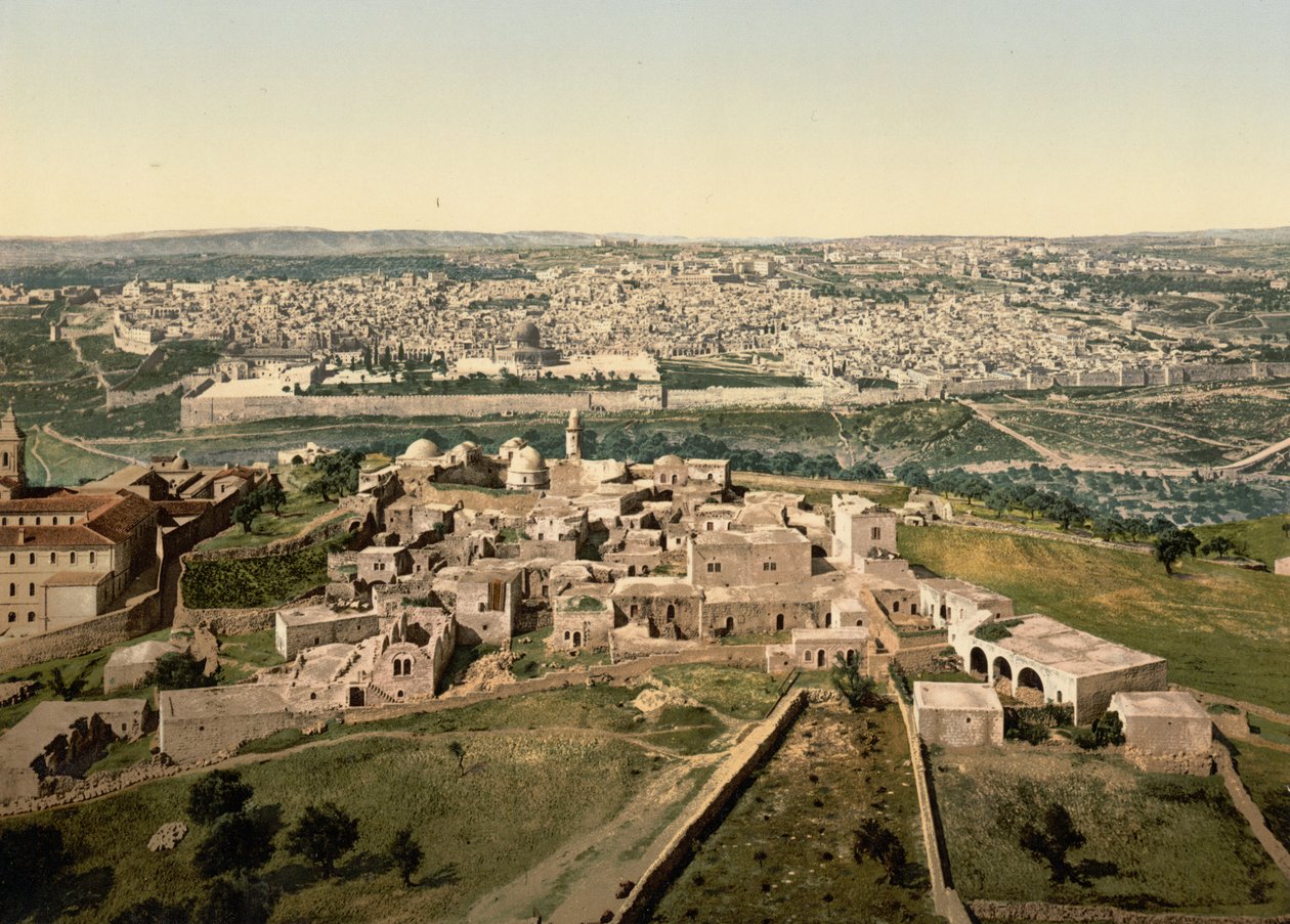 Celkový pohled, Jeruzalém, Svatá země, kolem 1890-1900 (fotochromovaný tisk) od Detroit Photographic Co.