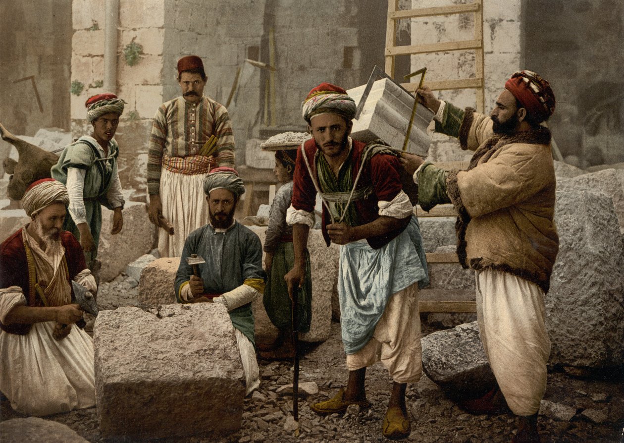 Kameníci, Jeruzalém, kolem 1890-1900 (fotochromovaný tisk) od Detroit Photographic Co.