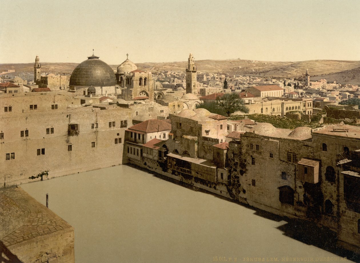 Jezero Chizkijáš, Jeruzalém, Svatá země, kolem 1890-1900 (fotochromovaný tisk) od Detroit Photographic Co.