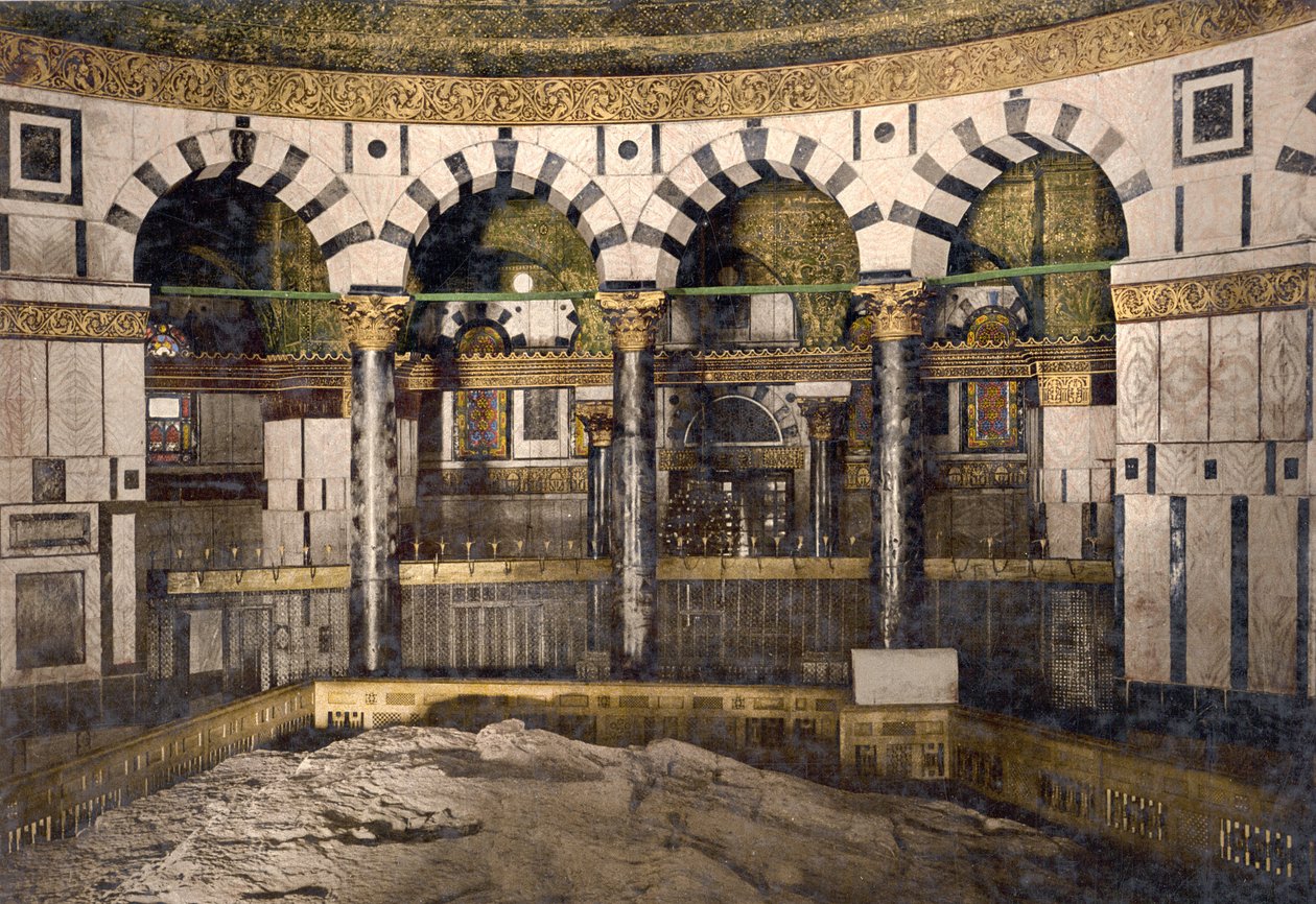 Skála v mešitě Omar, Jeruzalém, kolem 1890-1900 (fotochromovaný tisk) od Detroit Photographic Co.