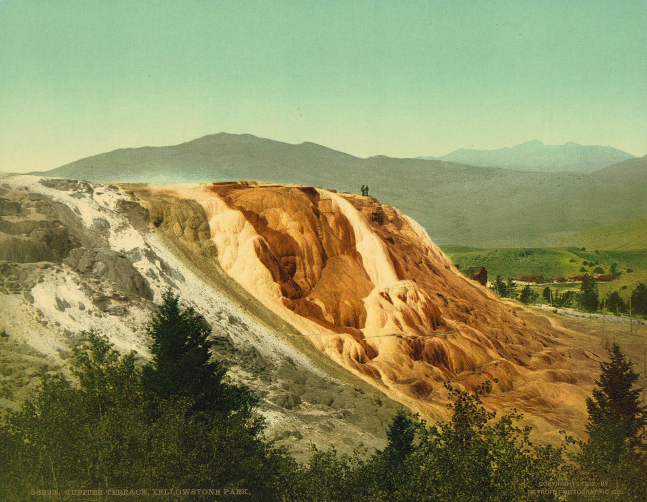 Jupiterova terasa, Yellowstonský park, asi 1902 (fotochrom) od Detroit Photographic Co.