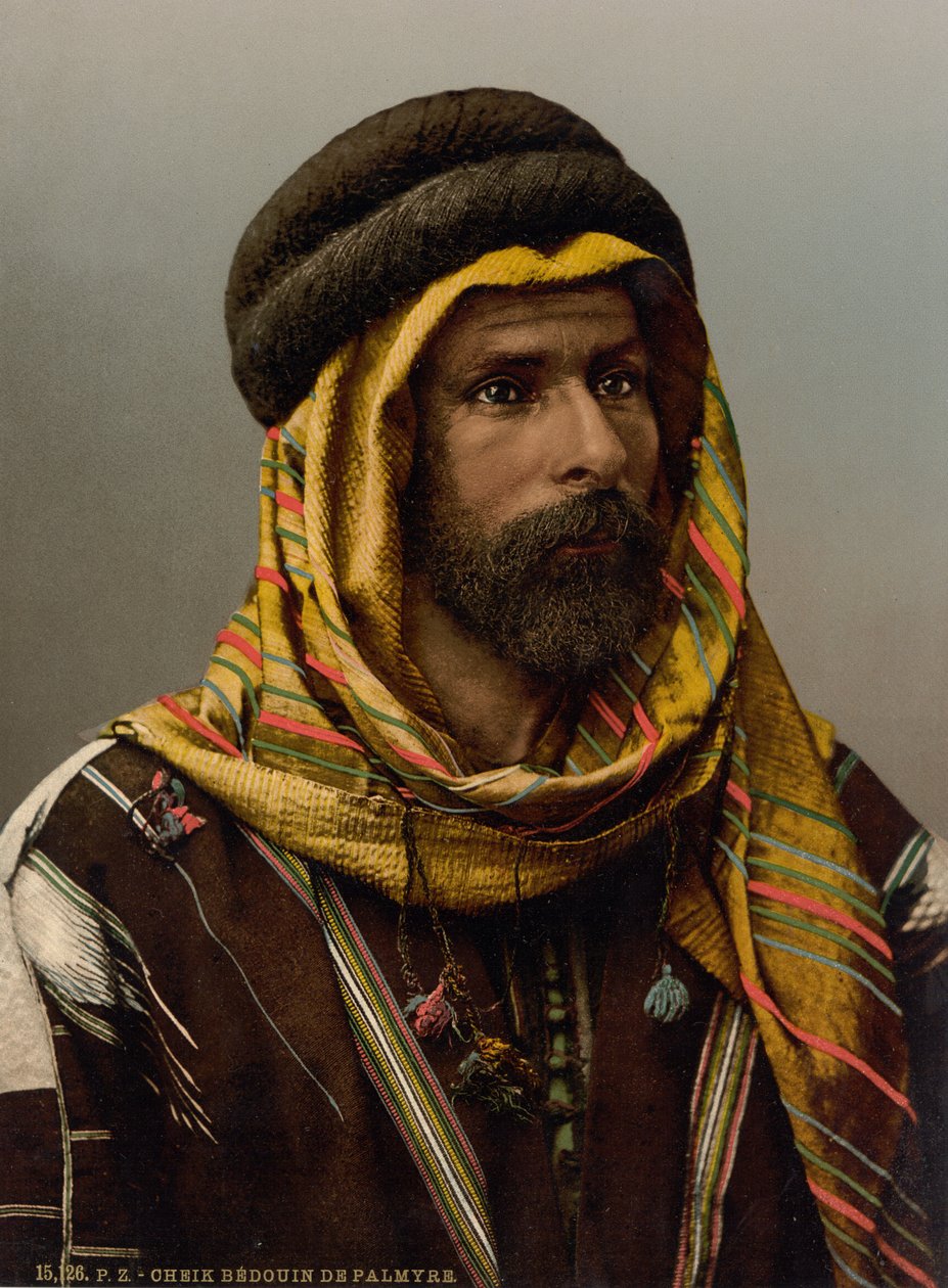 Beduínský náčelník z Palmýry, kolem 1890-1900 (fotochromovaný tisk) od Detroit Publishing Co.