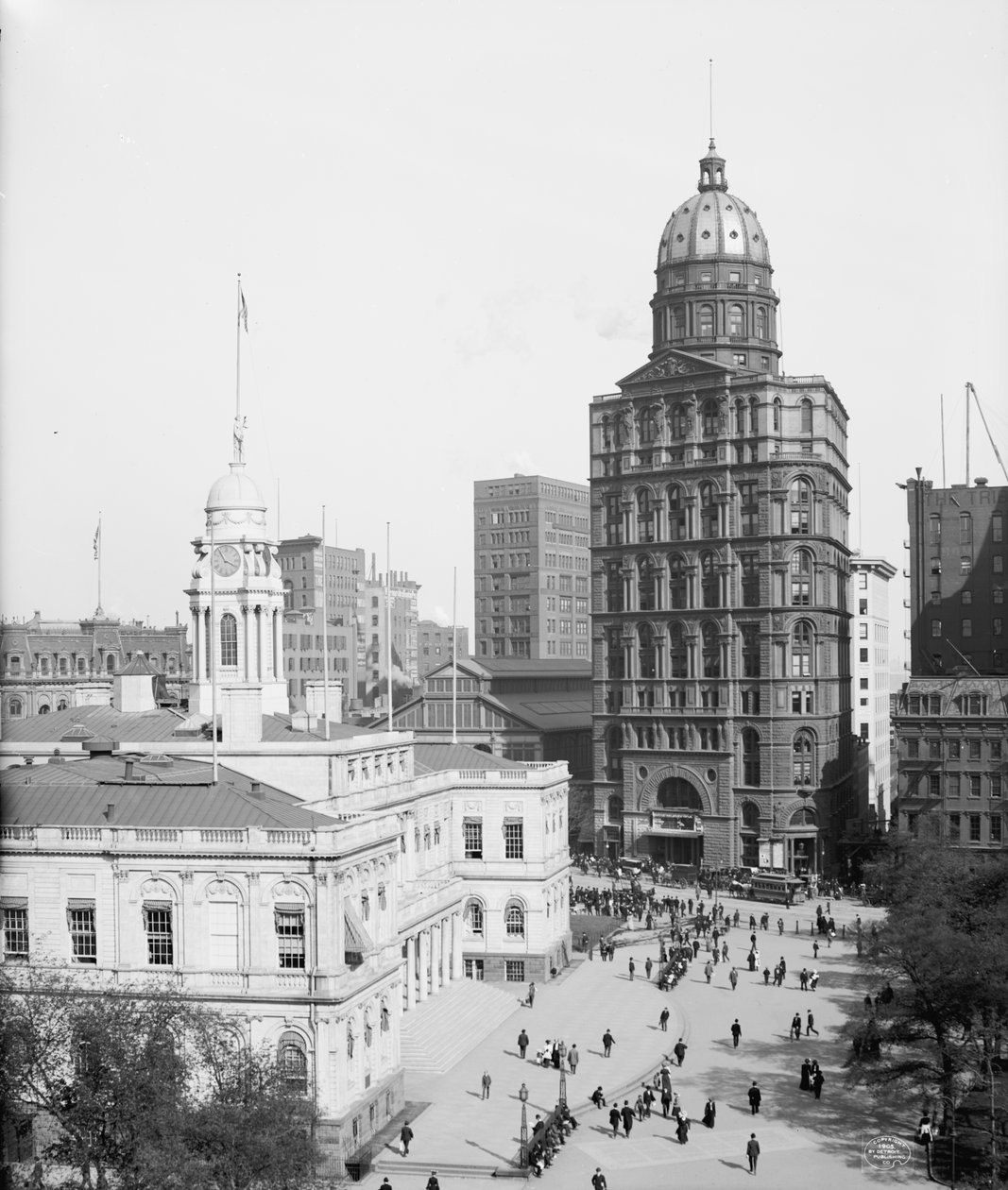 City Hall and World Building, New York City, USA, cca 1905 (černobílá fotografie) od Detroit Publishing Co.