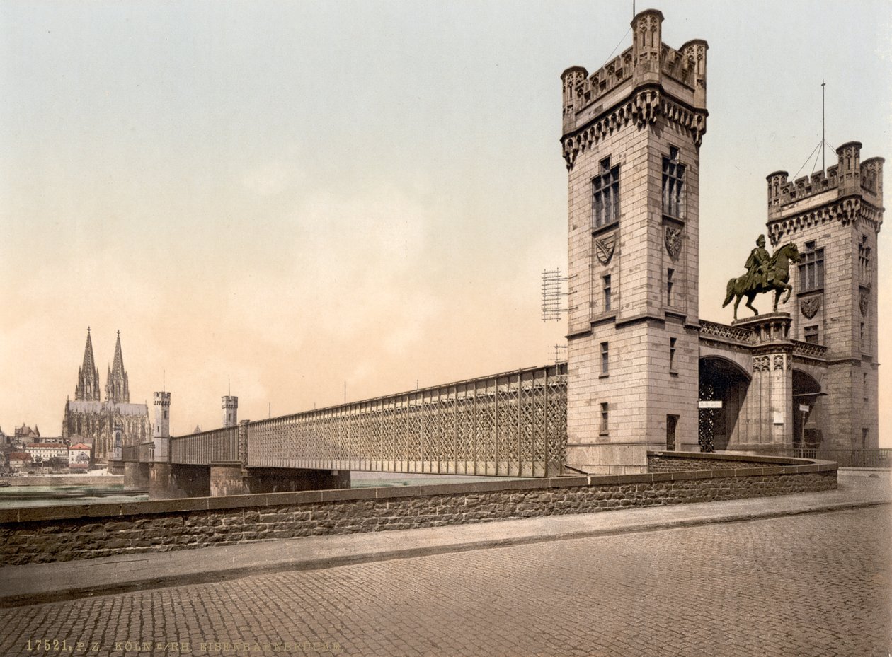 Most Eisenbahn, řeka Rýn, Kolín nad Rýnem, Německo, kolem roku 1900 od Detroit Publishing Co.