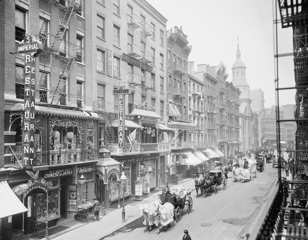Mott Street, Čínská čtvrť, New York, cca 1905 (černobílá fotografie) od Detroit Publishing Co.