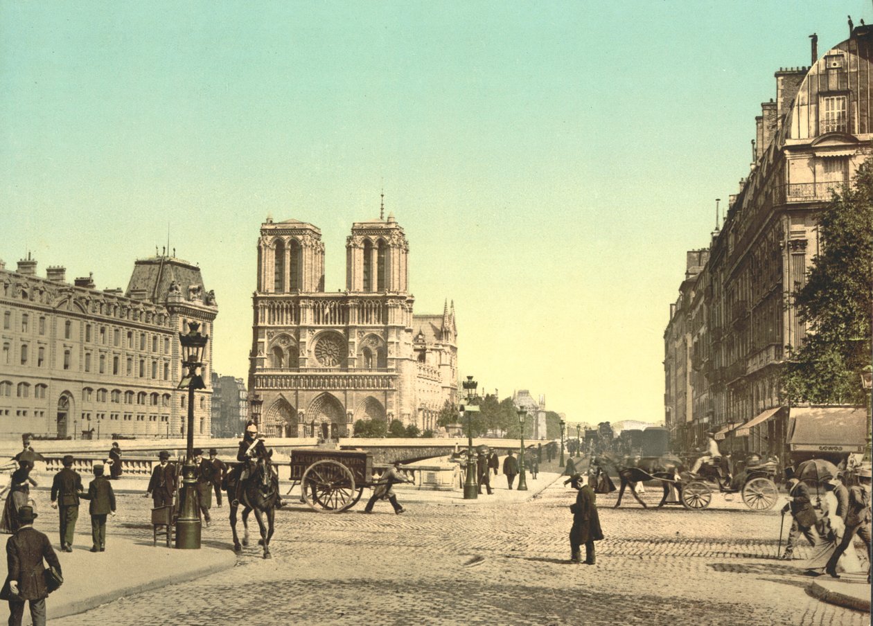 Notre Dame a St. Michael Bridge, Paříž, Francie, c.1900 od Detroit Publishing Co.