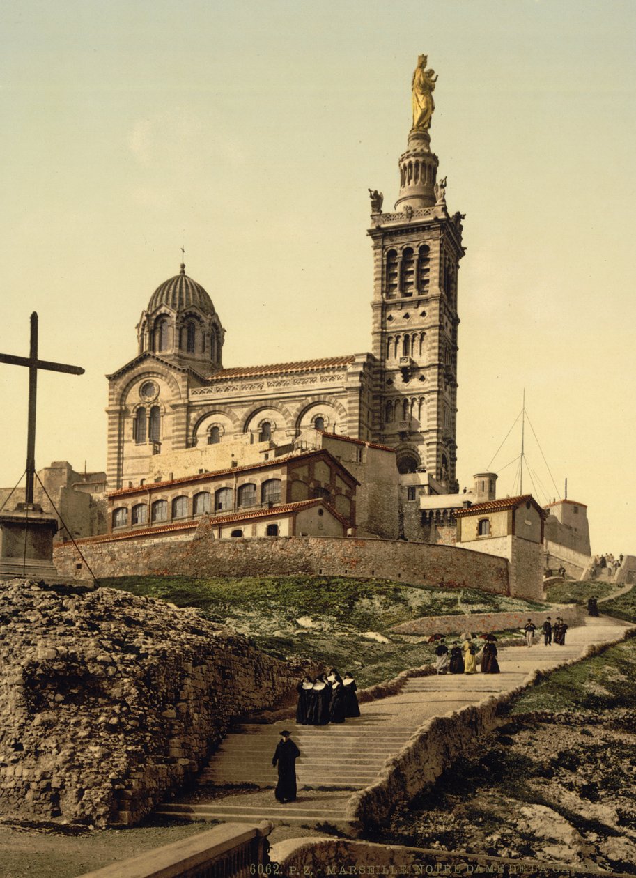 Notre Dame de la Garde, Marseille, Francie, asi 1890-1900 (fotochromový tisk) od Detroit Publishing Co.