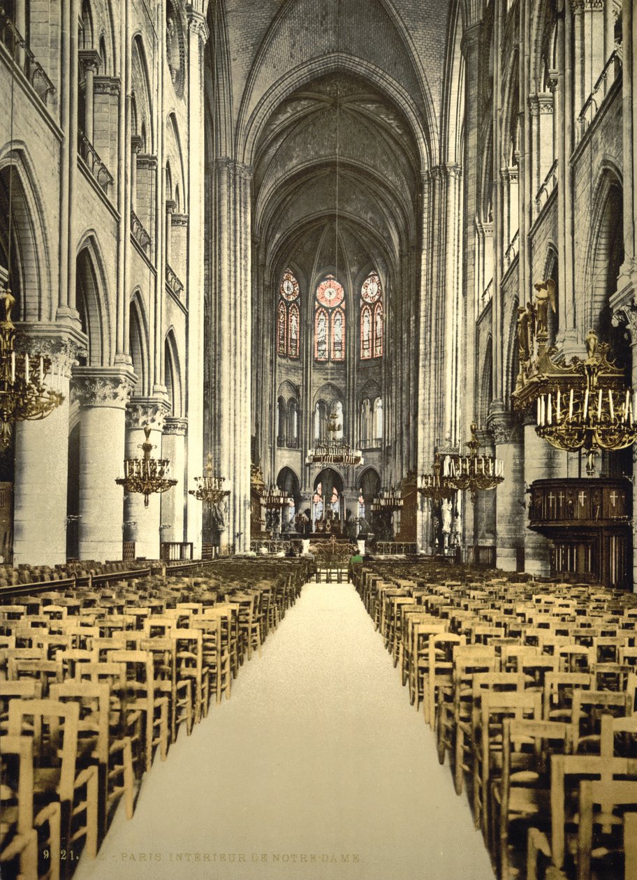 Notre Dame, interiér, Paříž, Francie, cca 1890-1900 (fotomechanický tisk) od Detroit Publishing Co.