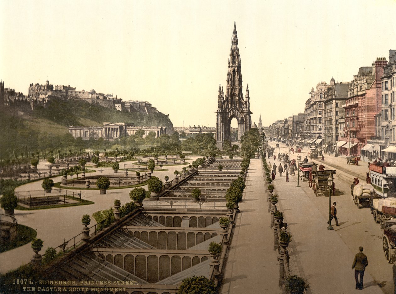 Princes Street, hrad a Scott Monument, Edinburgh, c.1890-1900 od Detroit Publishing Co.
