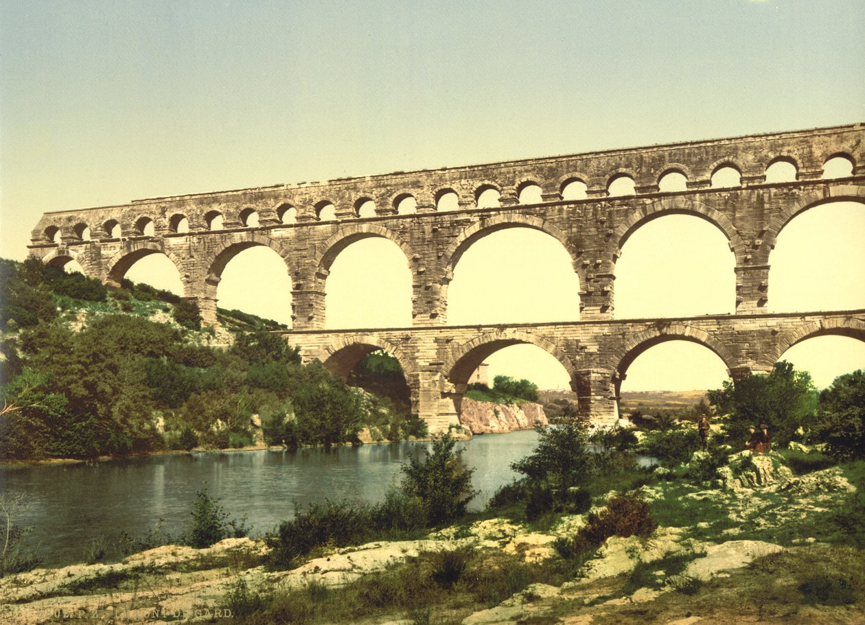Římský most přes Gard, postavený Agrippou, Nîmes, Francie, kolem roku 1900 od Detroit Publishing Co.