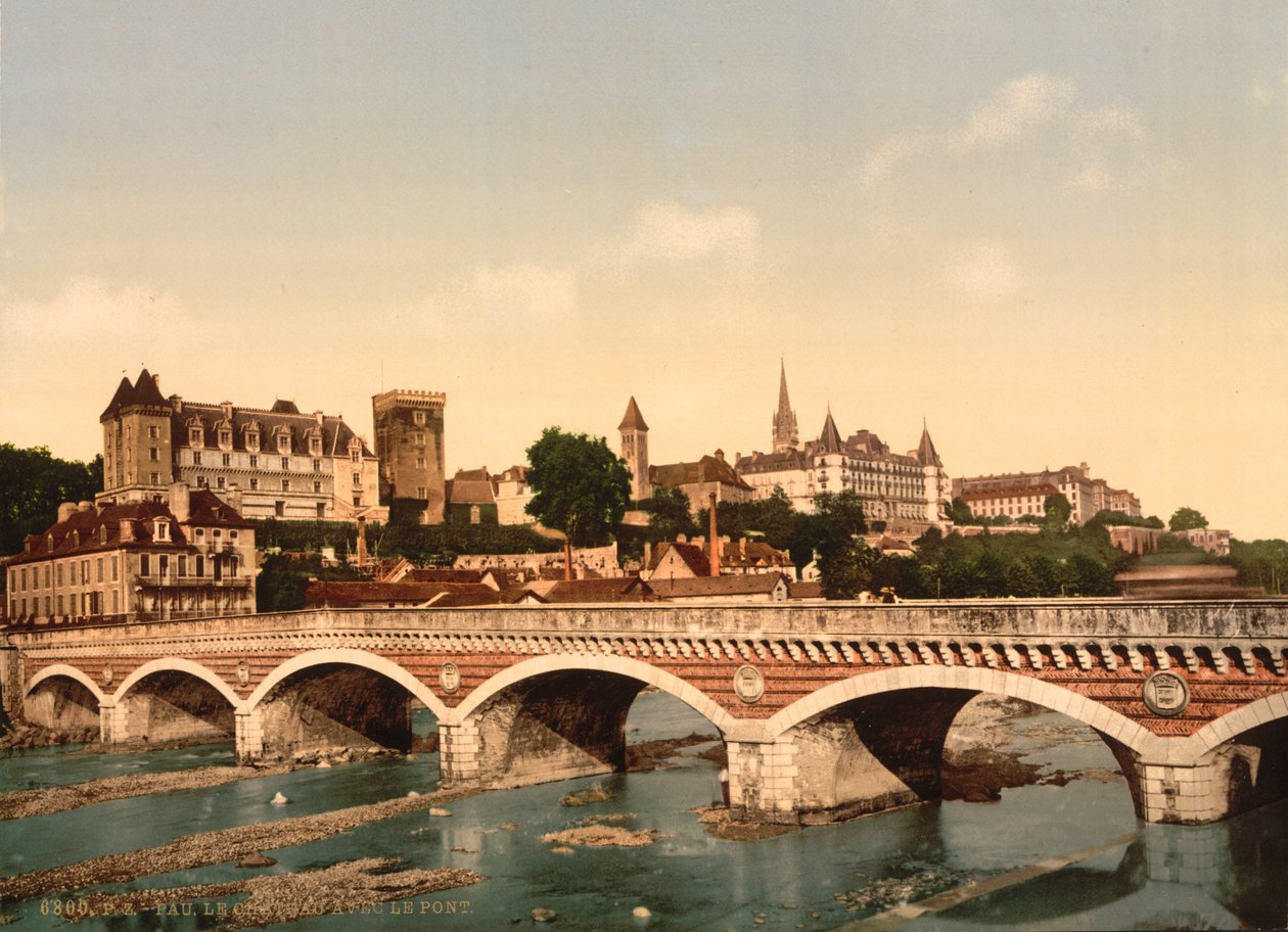 Hrad a most, Pau, Pyreneje, c.1890-1900 od Detroit Publishing Co.