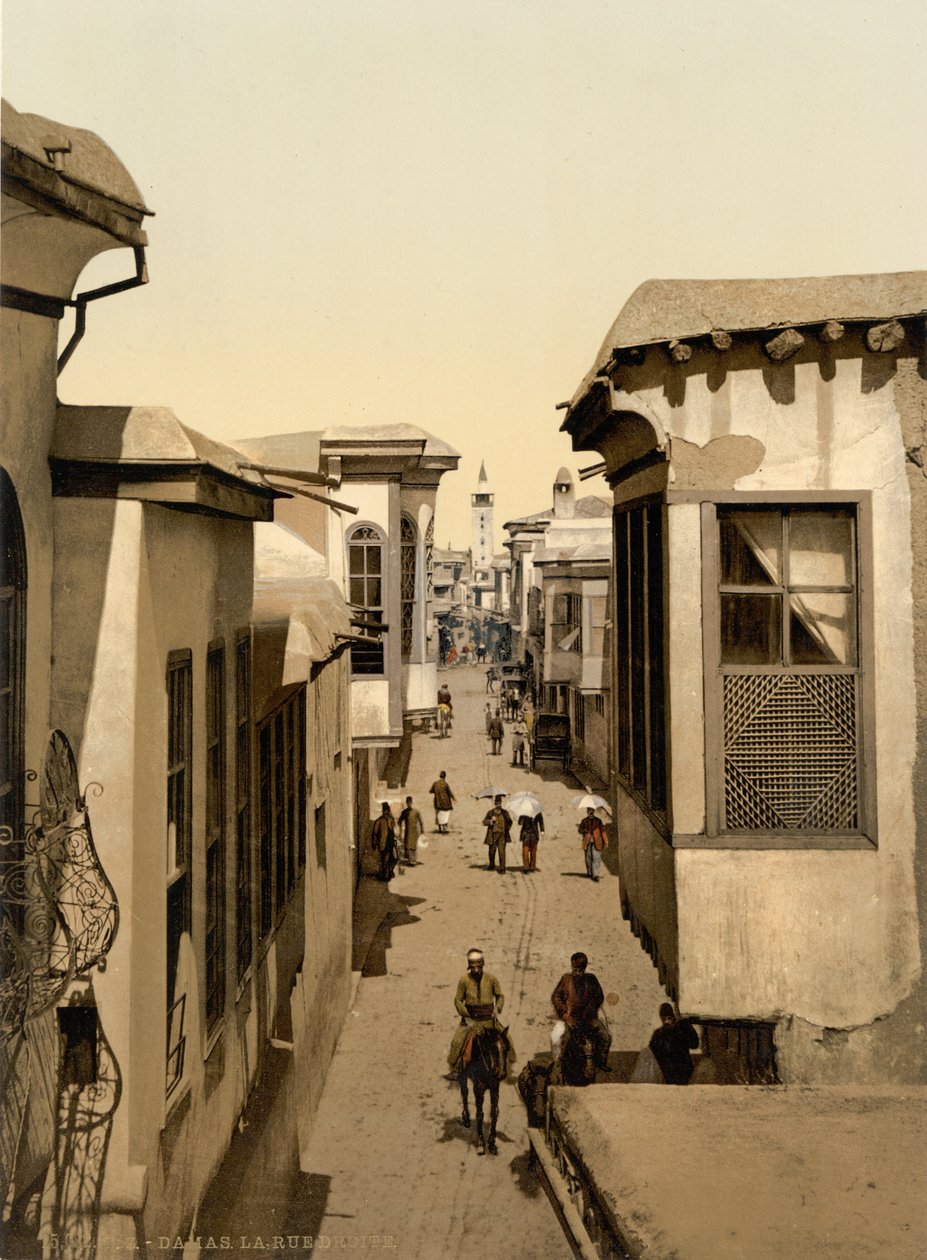 Ulice zvaná rovná, Damašek, Svatá země, Sýrie (fotochromový tisk) od Detroit Publishing Co.