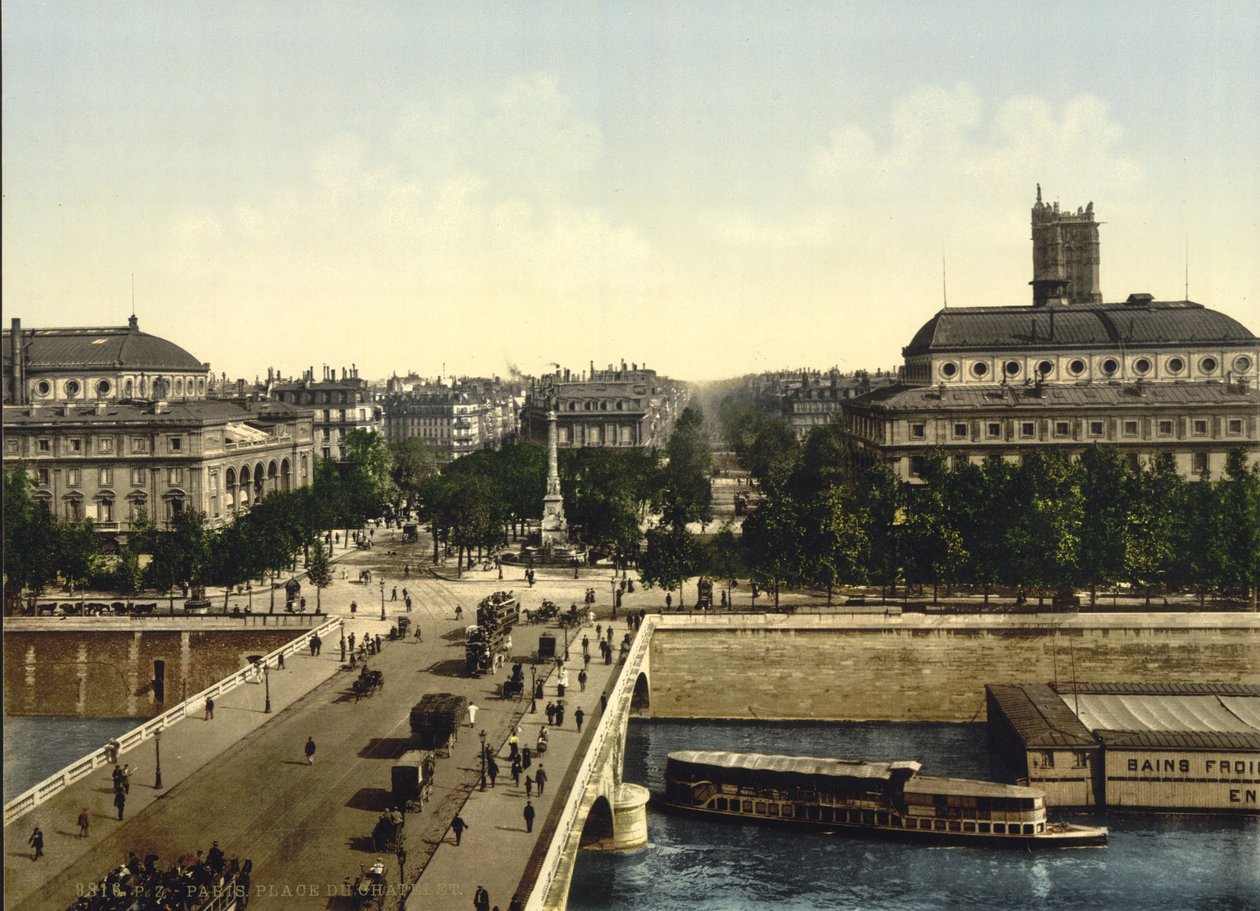 Place du Chatelet, Paříž, cca 1890-1900 (fotochrom) od Detroit Publishing Co.