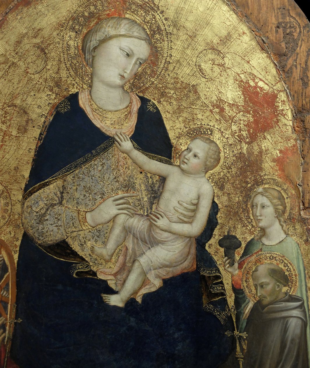 Panna Marie s dítětem a čtyřmi světci, detail (malba) od Di Mariotto Nardo