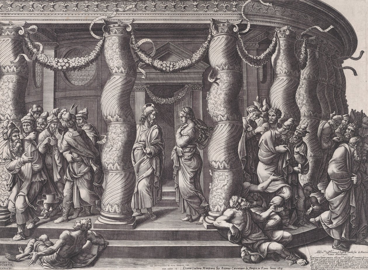 Kristus a žena přistižená při cizoložství, 1575 znovu publikována 1613. od Diana Mantuana