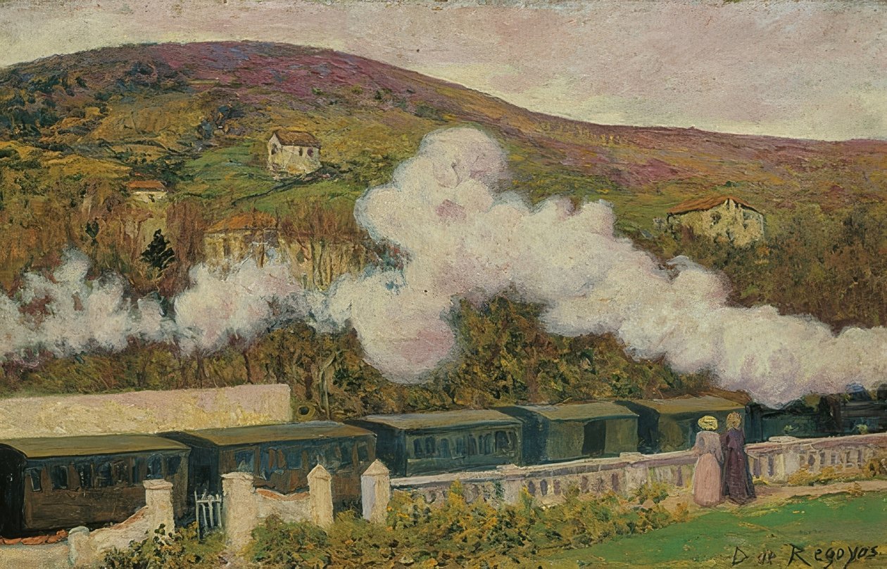 Kolem projíždí vlak. 1902 od Diario or Dario de Regoyos y Valdes